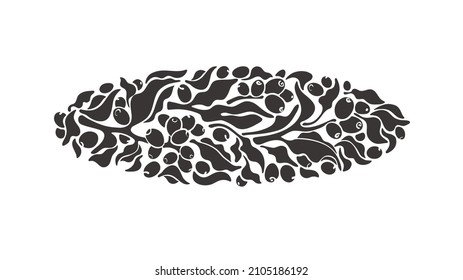 Coffee label. Vector tree, bean. Graphic design for cafe. Tropical illustration isolated on white background. Natural aroma drink