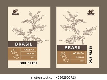 coffee label of vintage illustration ink drawing sketch for sticker, banner, poster, packaging, branding, advertising vector