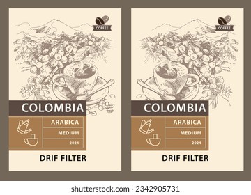 etiqueta de café del dibujo de tinta de ilustración vintage para pegatinas, pancartas, afiches, empaque, marca, vector publicitario