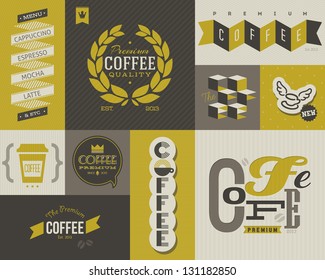 Coffee labels and badges. Collection of vector design elements.