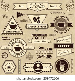 Coffee labels and badges. Retro style. Coffee vintage collection    