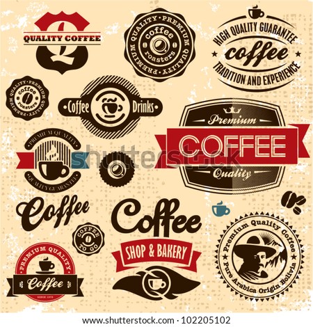 Coffee labels and badges. Retro style coffee vintage collection.