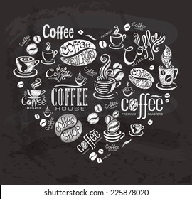 Coffee labels. Design elements on the chalkboard. 