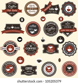 Coffee labels and elements in retro style. Vector set