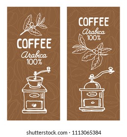Coffee labels set isolated on white background. Design elements for coffee house or coffee shop. Template for coffee jars.