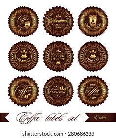 Coffee labels set, vector, in gold color