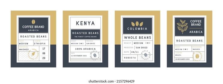 Coffee labels, Stickers. Coffee vintage packaging design. Roasted Beans label, tag, sticker design for packaging. Vintage old label template. Vector illustration