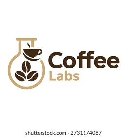 Logotipo de los laboratorios de café con la taza de café y los granos en icono del vaso