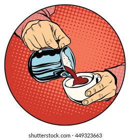Coffee laced with heart-shaped. Pop art retro vector, realistic hand drawn illustration.A hot beverage. Love and romance
