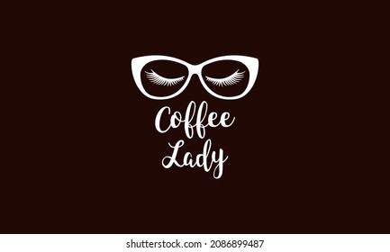 Coffee Lady With Eyelashes And Glasses Abstract Monogram Vector Logo Template