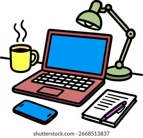 Coffee and laptop on table