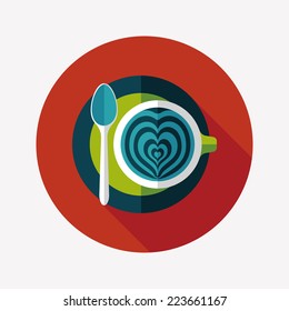 coffee latte art flat icon with long shadow,eps10