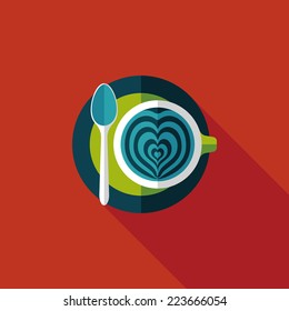 coffee latte art flat icon with long shadow,eps10