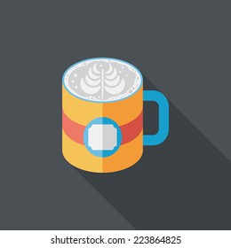 coffee latte art flat icon with long shadow,eps10