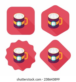 coffee latte art flat icon with long shadow, eps10