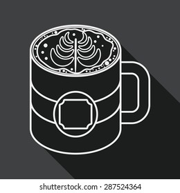 coffee latte art flat icon with long shadow, line icon