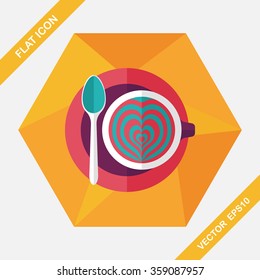 coffee latte art flat icon with long shadow,eps10
