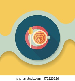 coffee latte art flat icon with long shadow,eps10