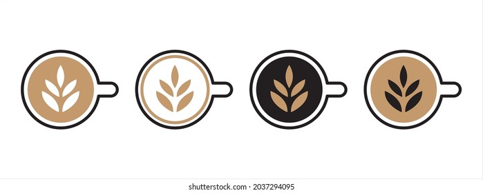 Coffee latte art icon. Coffee cup latte art icons vector set.