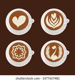 Coffee Latte art set is an art creation on coffee, vector illustration