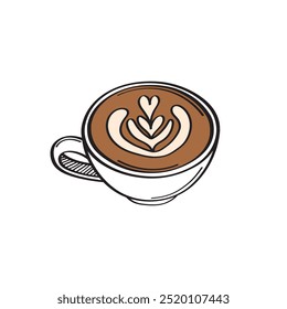 Coffee Latte Art Vector, A cup of Coffee Cartoon Drawn, Coffee in Mug Icon, Latte art Clip Art Image, Coffee drink icon, Latte Doodle Drawing.