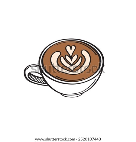 Coffee Latte Art Vector, A cup of Coffee Cartoon Drawn, Coffee in Mug Icon, Latte art Clip Art Image, Coffee drink icon, Latte Doodle Drawing.