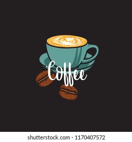 coffee latte and coffee beans illustration