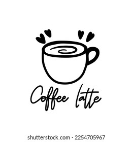 Coffee latte ,brush calligraphy, Handwritten ink lettering. Hand drawn design elements,Vector typography quote isolated on white background ,Vector illustration EPS 10