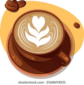 Coffee latte, cappuccino, hot drink in cup. Drink vector illustration design.