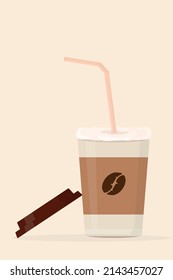 coffee latte cappuccino in a paper cup with a straw and milk foam