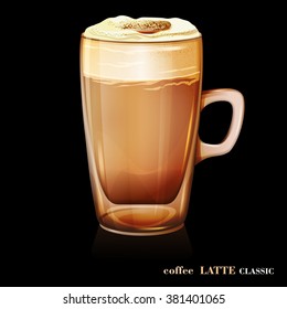 Coffee latte classic. Vector. Glass cup.