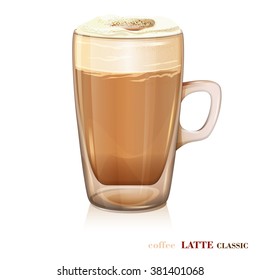 Coffee latte classic. Vector. Glass cup.