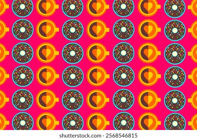 Coffee latte and donut pattern background. Coffee latte and donut seamless pattern background. Perfect for backdrop, wallpaper, textile, fabric, wrapping paper, packaging product and other needs.