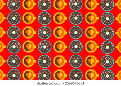 Coffee latte and donut pattern background. Coffee latte and donut seamless pattern background. Perfect for backdrop, wallpaper, textile, fabric, wrapping paper, packaging product and other needs.