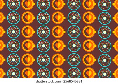 Coffee latte and donut pattern background. Coffee latte and donut seamless pattern background. Perfect for backdrop, wallpaper, textile, fabric, wrapping paper, packaging product and other needs.