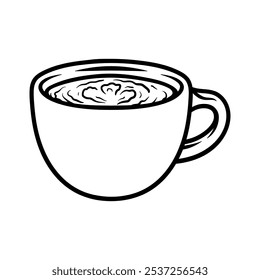 Café Latte Dibujo Colorear Línea Arte Estilo Croquis Clásico Vintage Diseño Ilustración