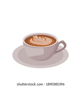 Coffee latte in a gray ceramic cup.Vector illustration isolated on white background.Cute design for t shirt print, icon, logo, label, patch or sticker.