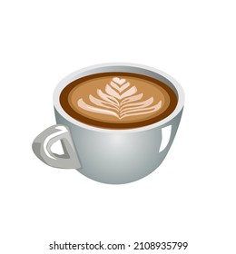 Coffee latte in a gray ceramic cup.Vector illustration isolated on white background.Cute design for t shirt print, icon, logo, label, patch or sticker.