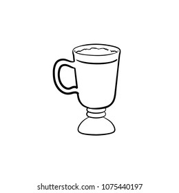 Die Kaffeetasse handgezeichnet Umriss doodle Symbol. Köstlicher Latte-Kaffee mit Schaumstoff in einer hohen Vektorgrafik aus Glas für Druck, Web, Handy und Infografiken einzeln auf weißem Hintergrund.