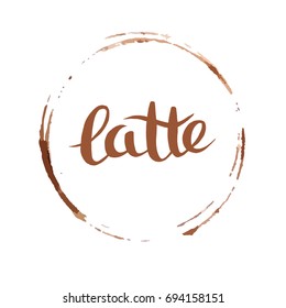 Coffee latte hand drawn typography card. Coffee traces and calligraphy lettering cards. Isolated on white background vector illustration