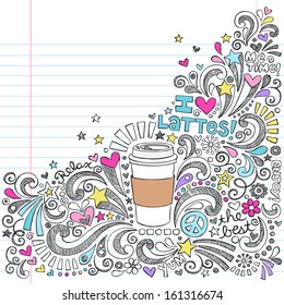 Coffee Latte Hot Drink  Sketchy Back to School Vector Illustration Sketchy Notebook Doodles on Lined Sketchbook Paper