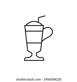 Coffee latte icon in flat black line style, isolated on white 