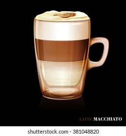 Coffee latte macchiato. Vector. Glass cup.