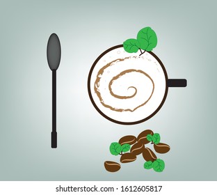 Coffee Latte Vector Illustration On Green Background.
