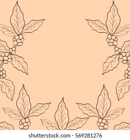 coffee leaf, bean hand drawn template,  sketch illustration, frame