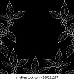 coffee leaf, bean hand drawn template,  sketch illustration, frame