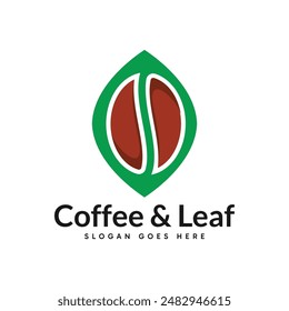 Coffee and Leaf combination logo design. Modern natural fresh coffee symbol. Vector logo illustration.