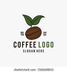 Coffee leaf logo design, han drawn illustration of coffee with leaf design