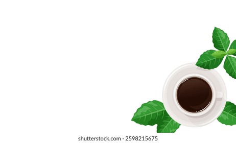 Coffee and leaves frame seen from directly above_16:9