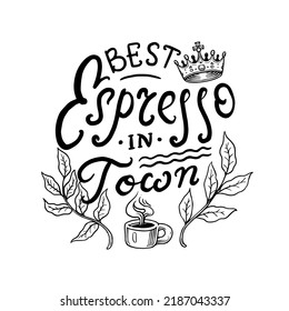 Coffee with leaves logo. Vintage element for the shop menu. Vector illustration. Design decoration collection for badge. Calligraphy style for frames, labels. Engraved hand drawn in old sketch.